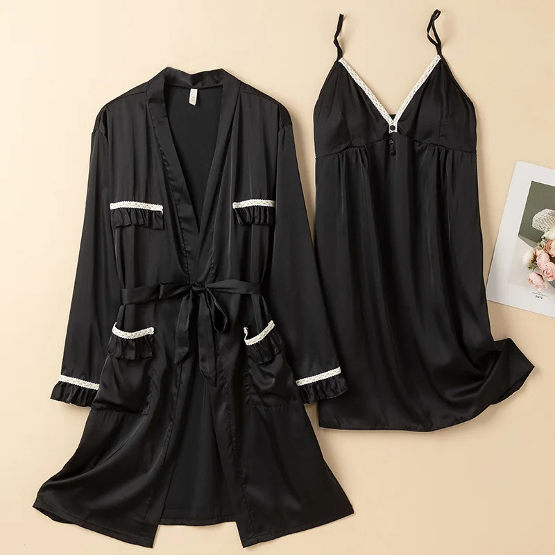 Summer Satin Nightwear Loose Home Wear Women Pink Sexy Wedding Robe Nightdress Two Piece Set Bathronbe Nightgown with Pockets
Summer Satin Nightwear Loose Home Wear Women Pink Sexy Wedding Robe Nightdress Two Piece Set Bathronbe Nightgown with Pockets