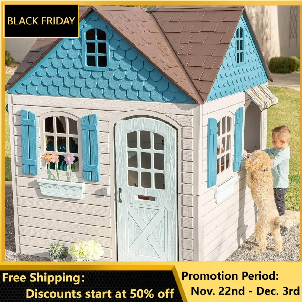 Playhouse, Heavy Duty Plastic Outdoor Playhouse, 6ft X 6ft X 7 Ft Tall, Beige & Blue, Kids Playhouses
Playhouse, Heavy Duty Plastic Outdoor Playhouse, 6ft X 6ft X 7 Ft Tall, Beige & Blue, Kids Playhouses