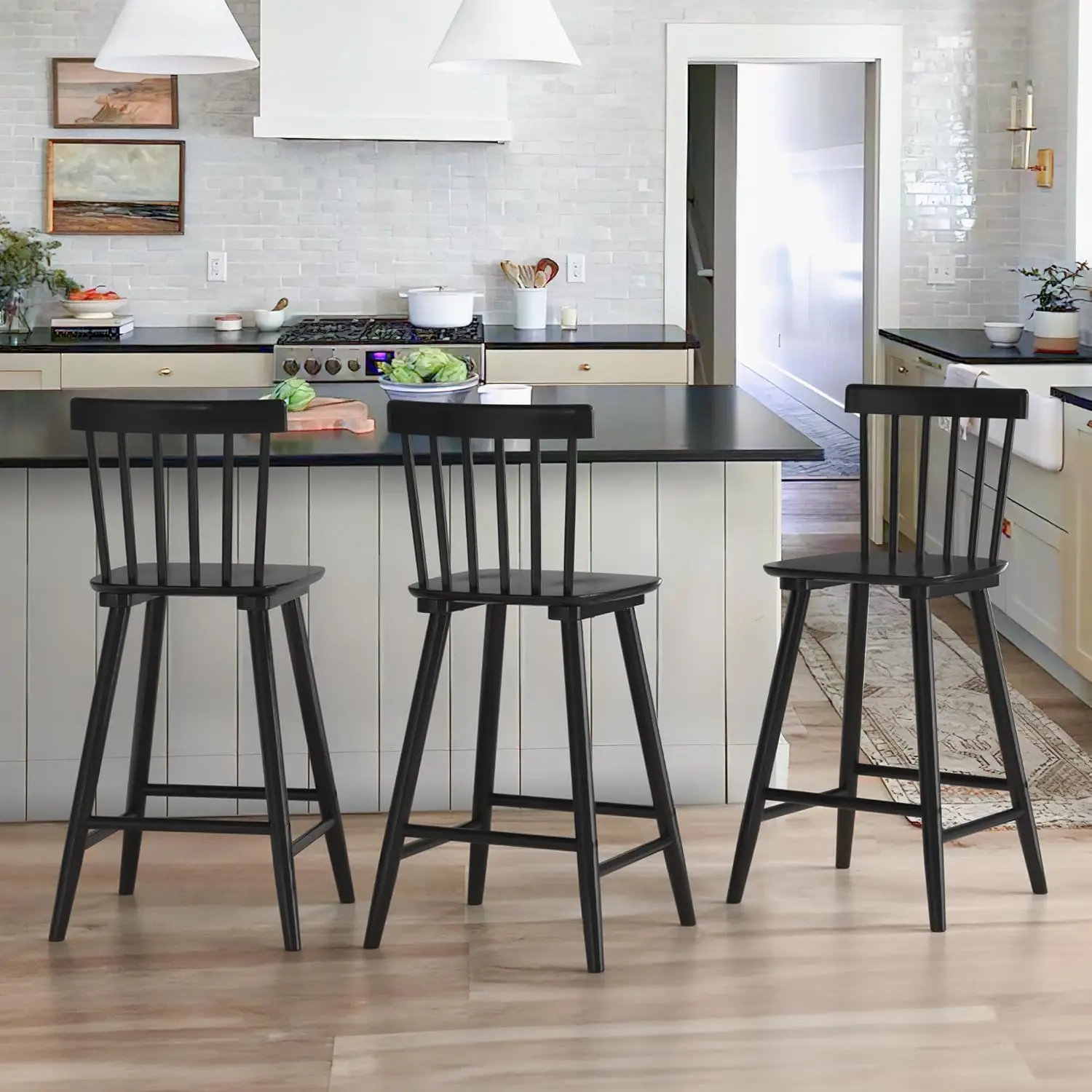 Windsor Wooden Bar Stools Set of 3 for Kitchen Island, Farmhouse 24 Inch Counter Height Stools Chairs with Spindle Back, Blac
Windsor Wooden Bar Stools Set of 3 for Kitchen Island, Farmhouse 24 Inch Counter Height Stools Chairs with Spindle Back, Blac