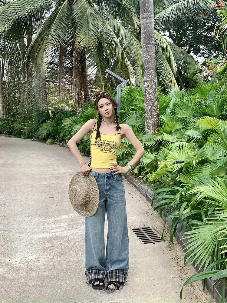 High Waist Wide Leg Denim Jeans Women's Cuffed Vintage Player Plaid Pattern Spring Fashion Casual High Waist Jeans
High Waist Wide Leg Denim Jeans Women's Cuffed Vintage Player Plaid Pattern Spring Fashion Casual High Waist Jeans