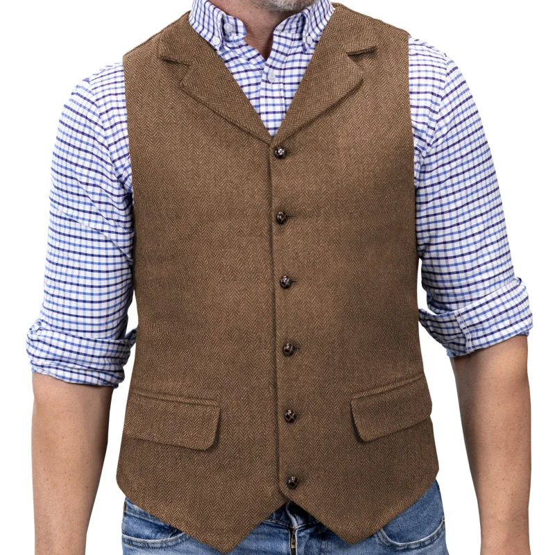 Men Vest Brown Herringbone Single Button With Lapel Waistcoat For Business Birthday Wedding Banquet Work Set Men Suit Vest
Men Vest Brown Herringbone Single Button With Lapel Waistcoat For Business Birthday Wedding Banquet Work Set Men Suit Vest