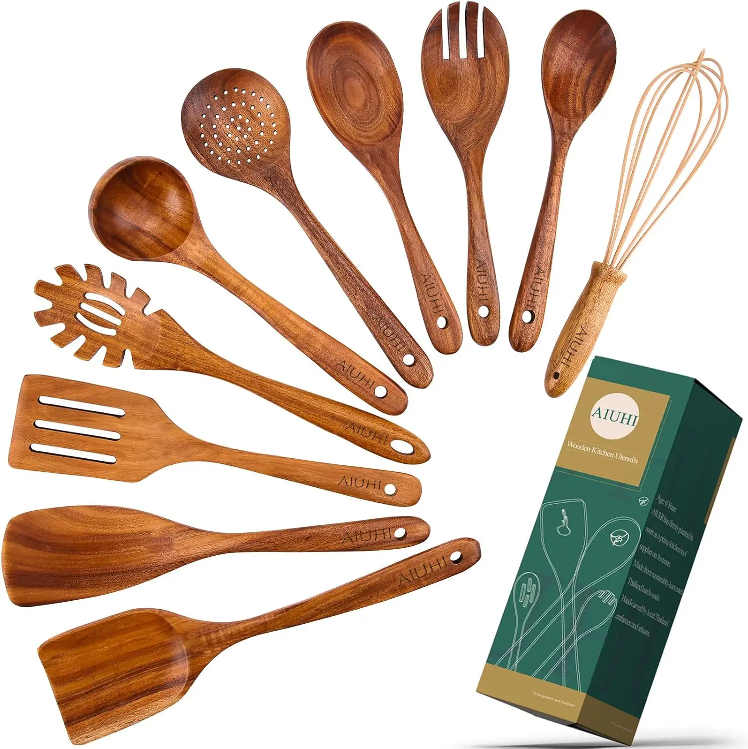 AIUHI 10 Pack Wooden Spoons for Cooking, Teak Wood Kitchen Utensils Set for Non Stick Use, Spatula Set for Stirring, Baking, Non
AIUHI 10 Pack Wooden Spoons for Cooking, Teak Wood Kitchen Utensils Set for Non Stick Use, Spatula Set for Stirring, Baking, Non
