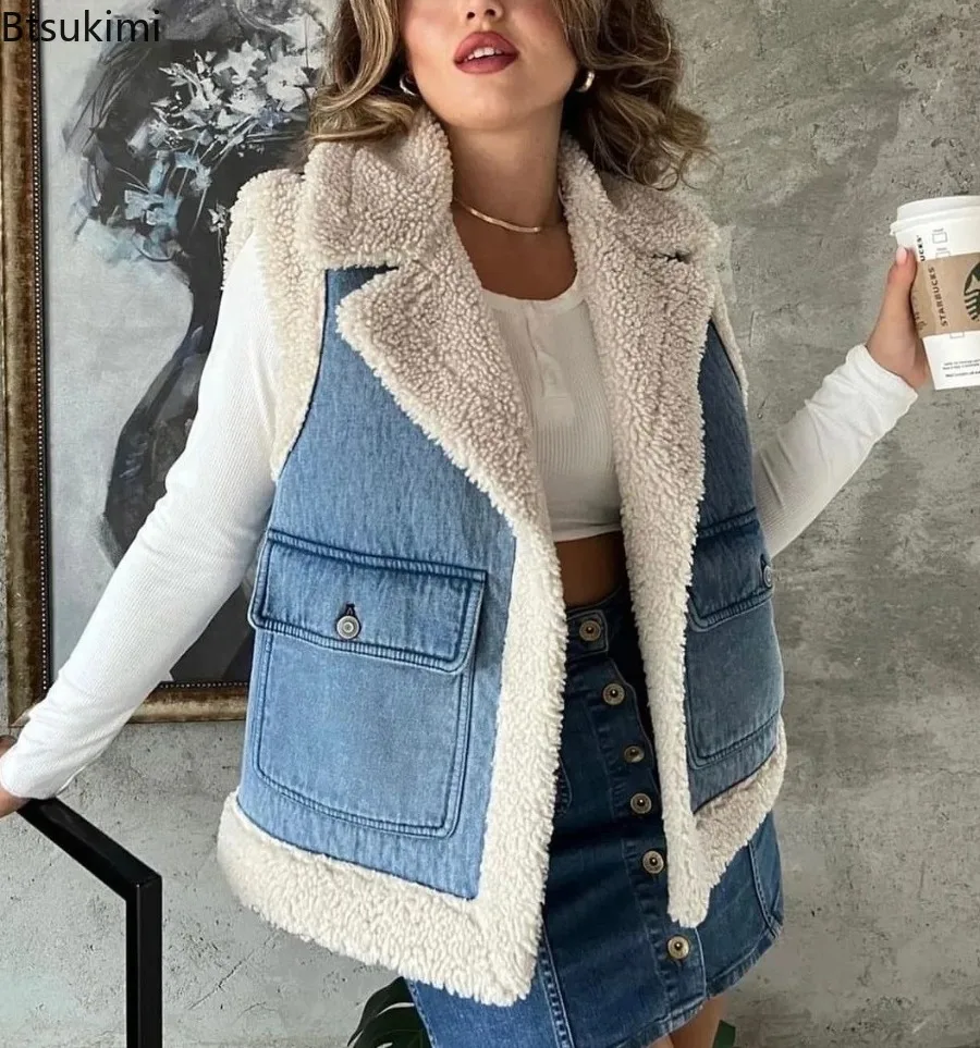 New Women Lamb Wool Waistcoat Autumn Winter Cotton-padded Vest Fashion Turn Down Collar Patchwork Washed Denim Vest Jacket
New Women Lamb Wool Waistcoat Autumn Winter Cotton-padded Vest Fashion Turn Down Collar Patchwork Washed Denim Vest Jacket