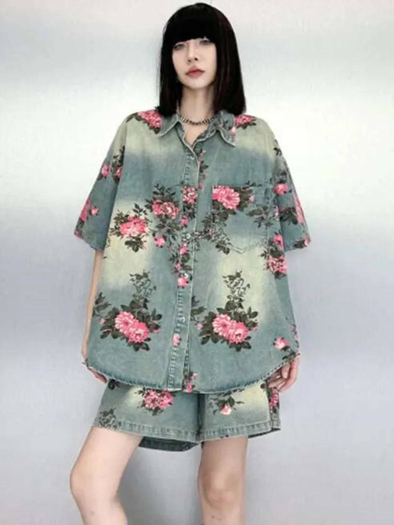 Fashion T Shirts Blue Denim Shirt Wide Leg Shorts Two Piece Suit New Lapel Short Sleeve Women Fashion casual Spring Summer MB7Q
Fashion T Shirts Blue Denim Shirt Wide Leg Shorts Two Piece Suit New Lapel Short Sleeve Women Fashion casual Spring Summer MB7Q
