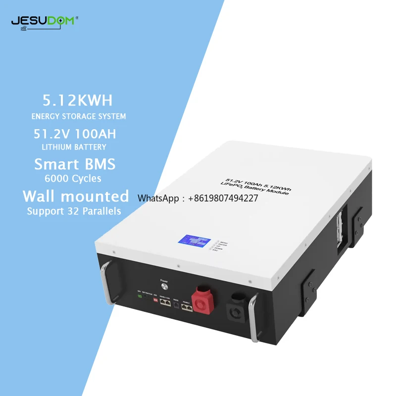 Jesudom 51.2V100AH Lithium Ion Battery Cell 3.2v IP55 Waterproof Lifepo4 Solar Battery Lithium Ion Battery for Home Use
Jesudom 51.2V100AH Lithium Ion Battery Cell 3.2v IP55 Waterproof Lifepo4 Solar Battery Lithium Ion Battery for Home Use