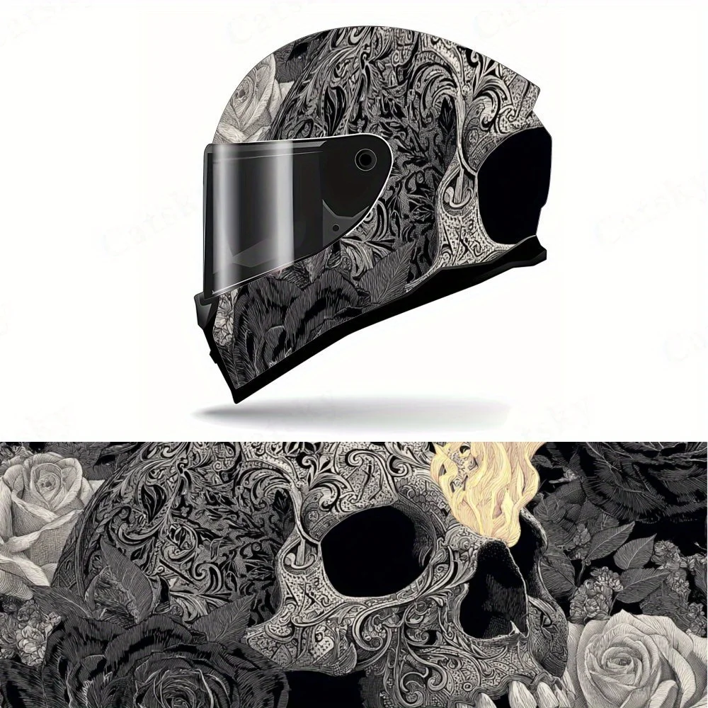 Retro Rose Skull and Flame Motorcycle Helmet Decal, Self-adhesive Waterproof Helmet Vinyl Wraps Sticker, Cool & Unique DIY Graff
Retro Rose Skull and Flame Motorcycle Helmet Decal, Self-adhesive Waterproof Helmet Vinyl Wraps Sticker, Cool & Unique DIY Graff