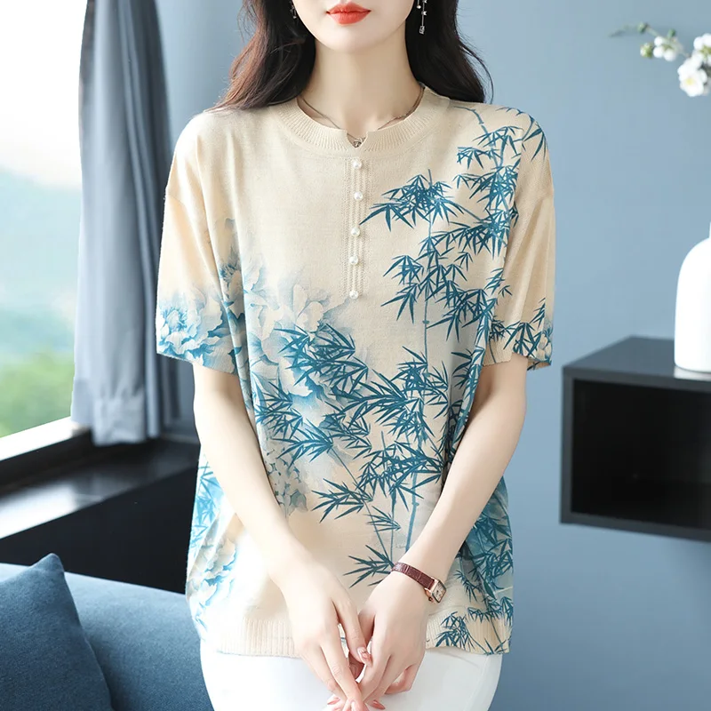 Print Chinese Style Knitted T Shirt Women 2024 Summer Clothes For Women Pullovers Tees Top Loose Women's T-shirt
Print Chinese Style Knitted T Shirt Women 2024 Summer Clothes For Women Pullovers Tees Top Loose Women's T-shirt