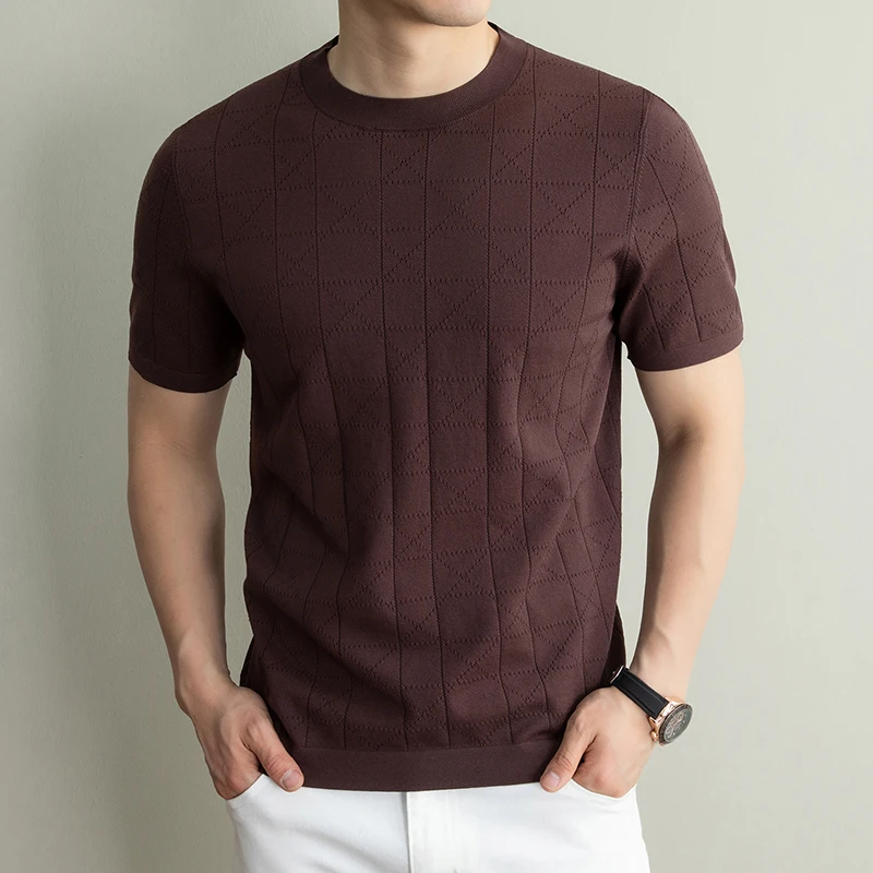 High end men's knitted short sleeved round neck shirt, casual business style, retro wealth aesthetics, summer fashion T-shirt
High end men's knitted short sleeved round neck shirt, casual business style, retro wealth aesthetics, summer fashion T-shirt