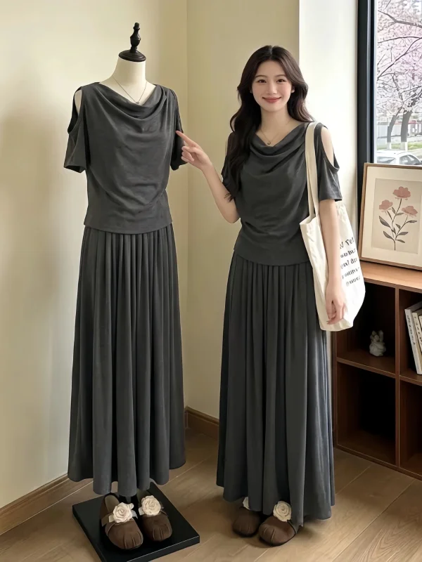 plus Size Summer New Women's Fashion T-Shirt And Skirt Set Korean Style Shoulder Bared Short Sleeve Loose Fit Commute Style
plus Size Summer New Women's Fashion T-Shirt And Skirt Set Korean Style Shoulder Bared Short Sleeve Loose Fit Commute Style