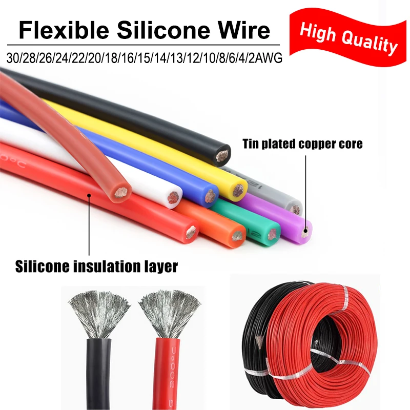 Silicone Wire 30 28 26 24 22 20 18 17 16 15 14 13 12 11 10 8 6 4 2AWG Flexible Electric Cable For Solar Panels Car Auto Battery
Silicone Wire 30 28 26 24 22 20 18 17 16 15 14 13 12 11 10 8 6 4 2AWG Flexible Electric Cable For Solar Panels Car Auto Battery