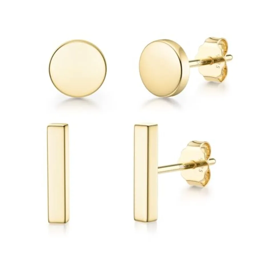 JIAYIQI Minimalist 925 Sterling Silver Stud Earrings Set, 14K Gold Plated Hypoallergenic Tiny Bar Dot Heart Star Studs for Wome
JIAYIQI Minimalist 925 Sterling Silver Stud Earrings Set, 14K Gold Plated Hypoallergenic Tiny Bar Dot Heart Star Studs for Wome