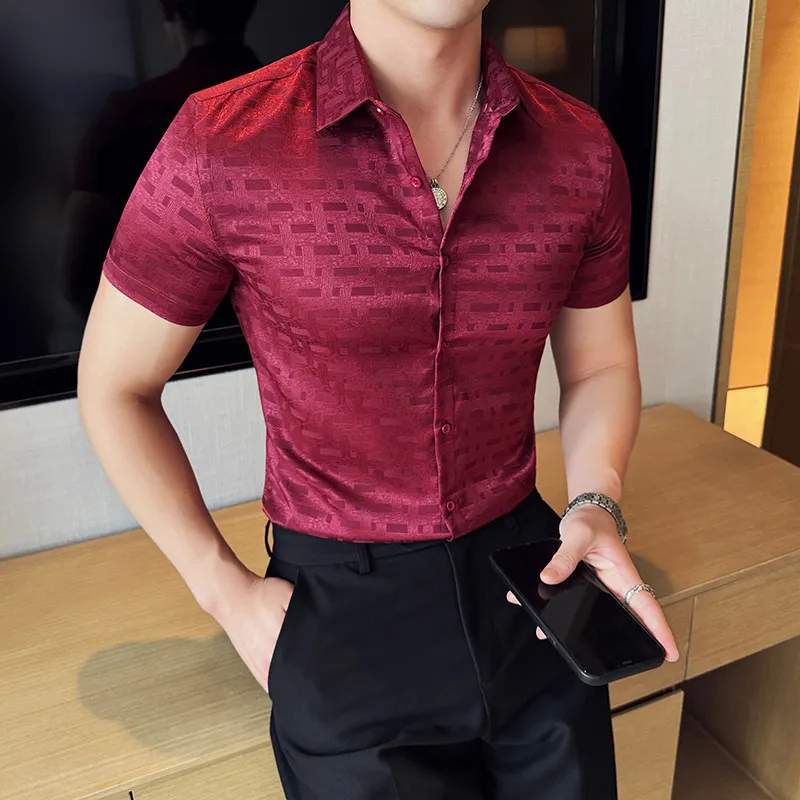 Summer Men's Business Casual Short Sleeved Printed Shirts Fashion Slim Fit Button Up Lapel Men Shirt Club Social Male Clothes
Summer Men's Business Casual Short Sleeved Printed Shirts Fashion Slim Fit Button Up Lapel Men Shirt Club Social Male Clothes