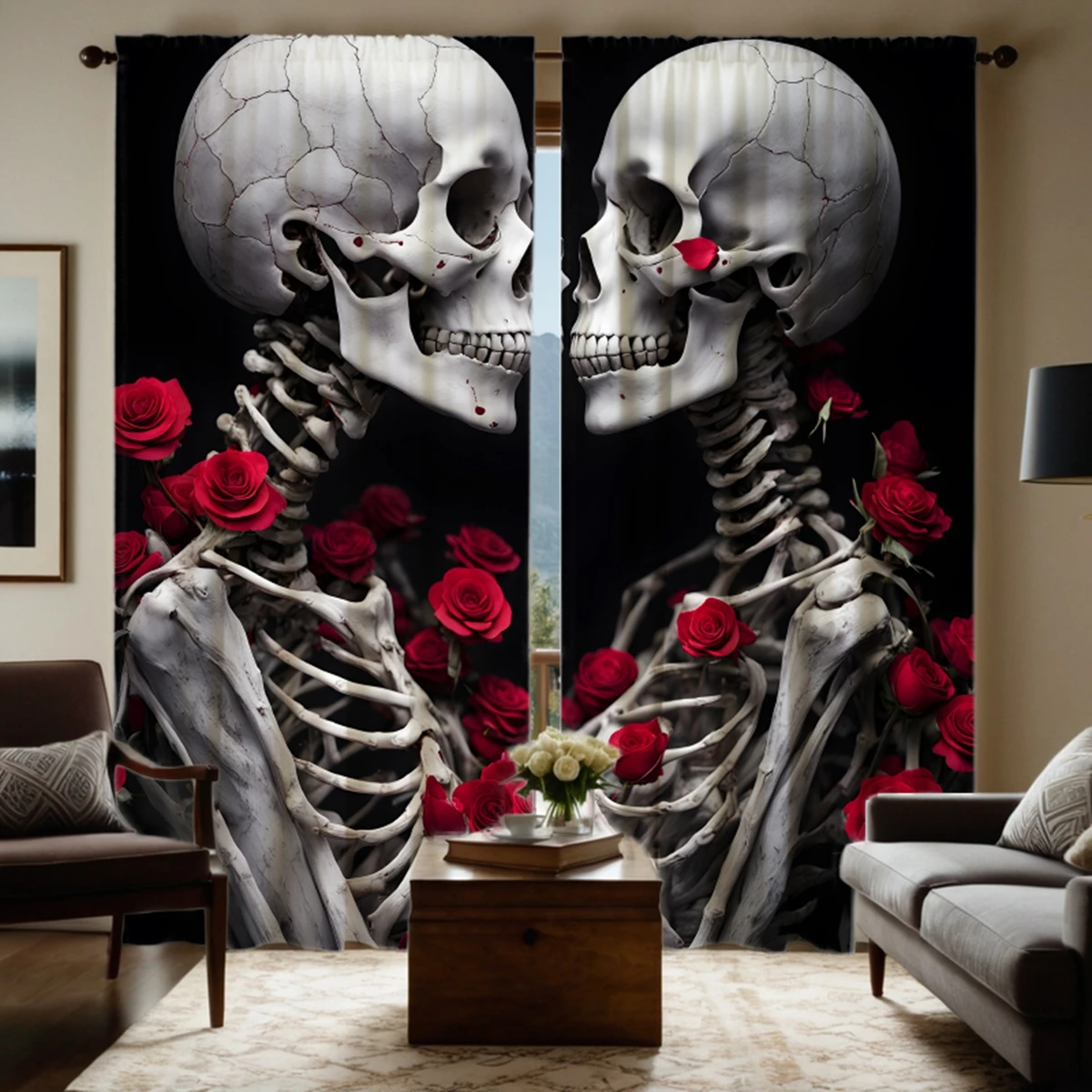 2pcs HD Skull Rose Couple curtain Black tie digital printed curtain Home Decor style Decorate living room Bedroom Wear rod cu
2pcs HD Skull Rose Couple curtain Black tie digital printed curtain Home Decor style Decorate living room Bedroom Wear rod cu