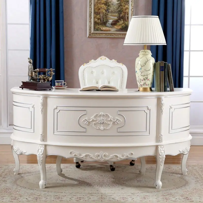 European solid wood desk curved semicircular American white office computer writing desk table and chair combination
European solid wood desk curved semicircular American white office computer writing desk table and chair combination