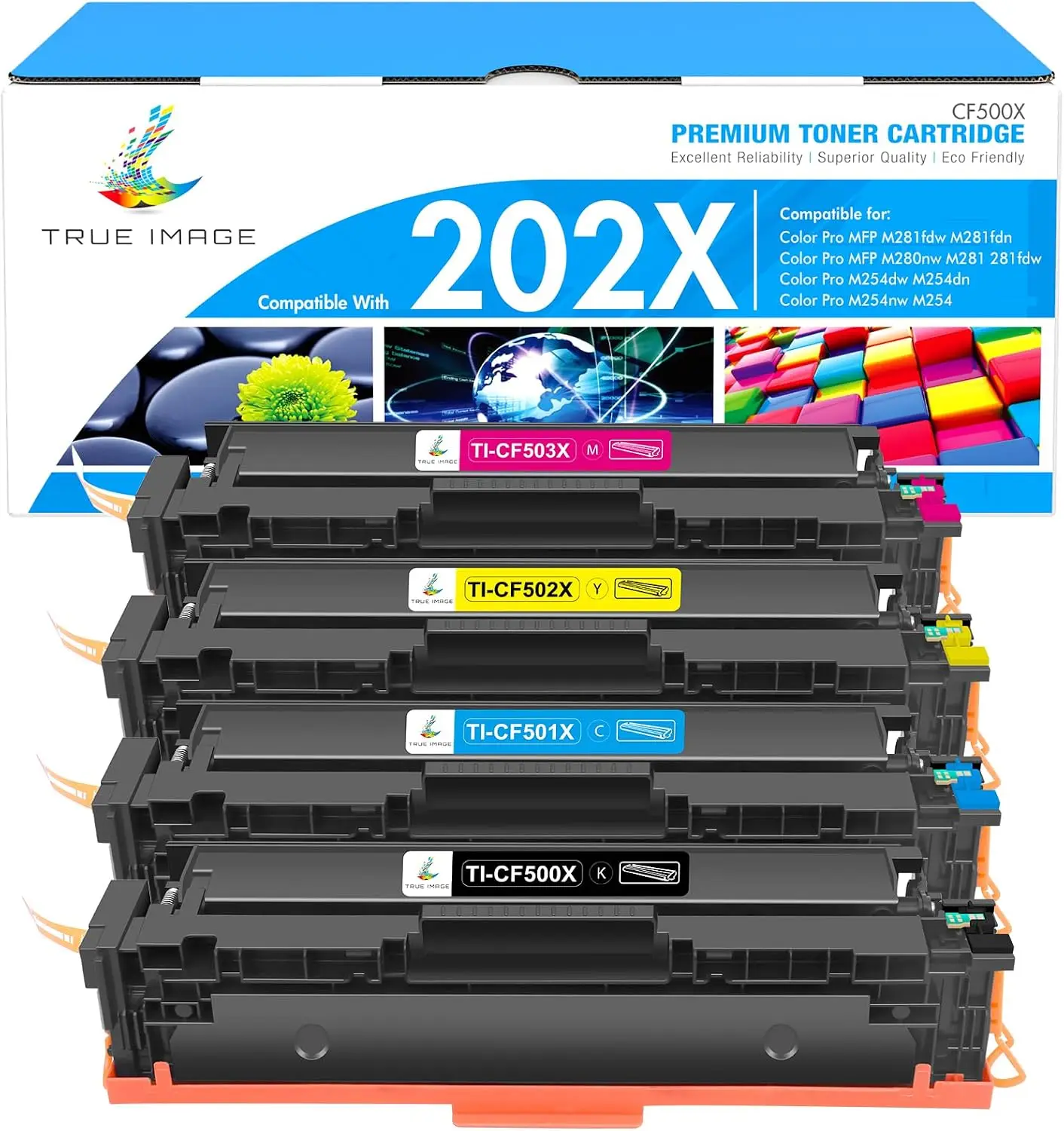 202X Toner Cartridge 4 Pack High Yield for HP Color LaserJet Pro MFP M281fdw M254dw M281fdn M280nw, 202A CF500X CF500A, Black Cyan Yellow Magenta
202X Toner Cartridge 4 Pack High Yield for HP Color LaserJet Pro MFP M281fdw M254dw M281fdn M280nw, 202A CF500X CF500A, Black Cyan Yellow Magenta