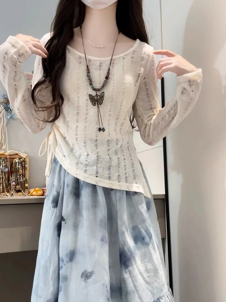 Early Autumn Vacation Style Set Women Gentle Atmosphere Thin Drawstring Knitted Cover up with Gradient Skirt Two Piece Set
Early Autumn Vacation Style Set Women Gentle Atmosphere Thin Drawstring Knitted Cover up with Gradient Skirt Two Piece Set