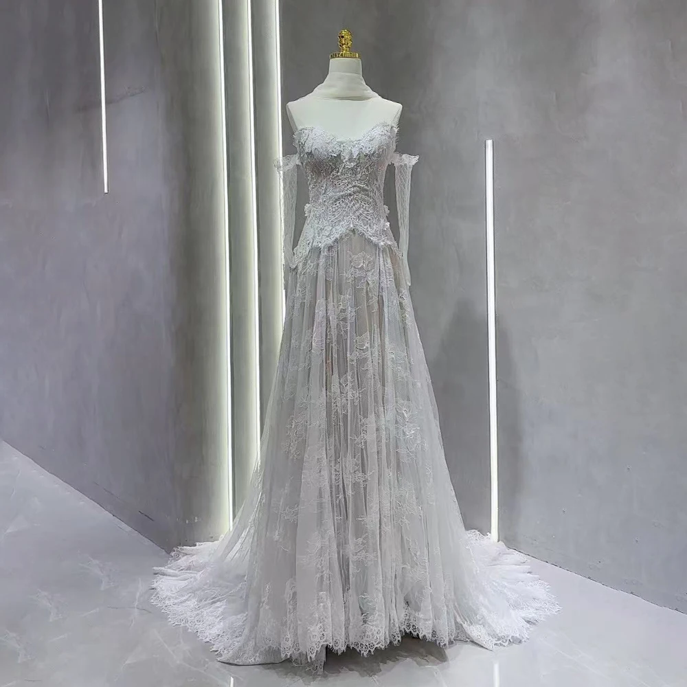Customized Wedding Dresses for Brides 2025 Sweetheart Lace Bride Gown Off Shoulder Bohemian Backless Lace up Gown Beach Dress
Customized Wedding Dresses for Brides 2025 Sweetheart Lace Bride Gown Off Shoulder Bohemian Backless Lace up Gown Beach Dress