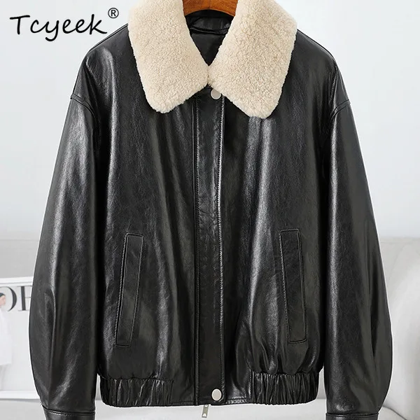 Tcyeek Real Leather Jacket Woman Warm Wool Collar Loose Fit Genuine Sheepskin Coat for Women Winter Goose Down Coats Дубленка
Tcyeek Real Leather Jacket Woman Warm Wool Collar Loose Fit Genuine Sheepskin Coat for Women Winter Goose Down Coats Дубленка