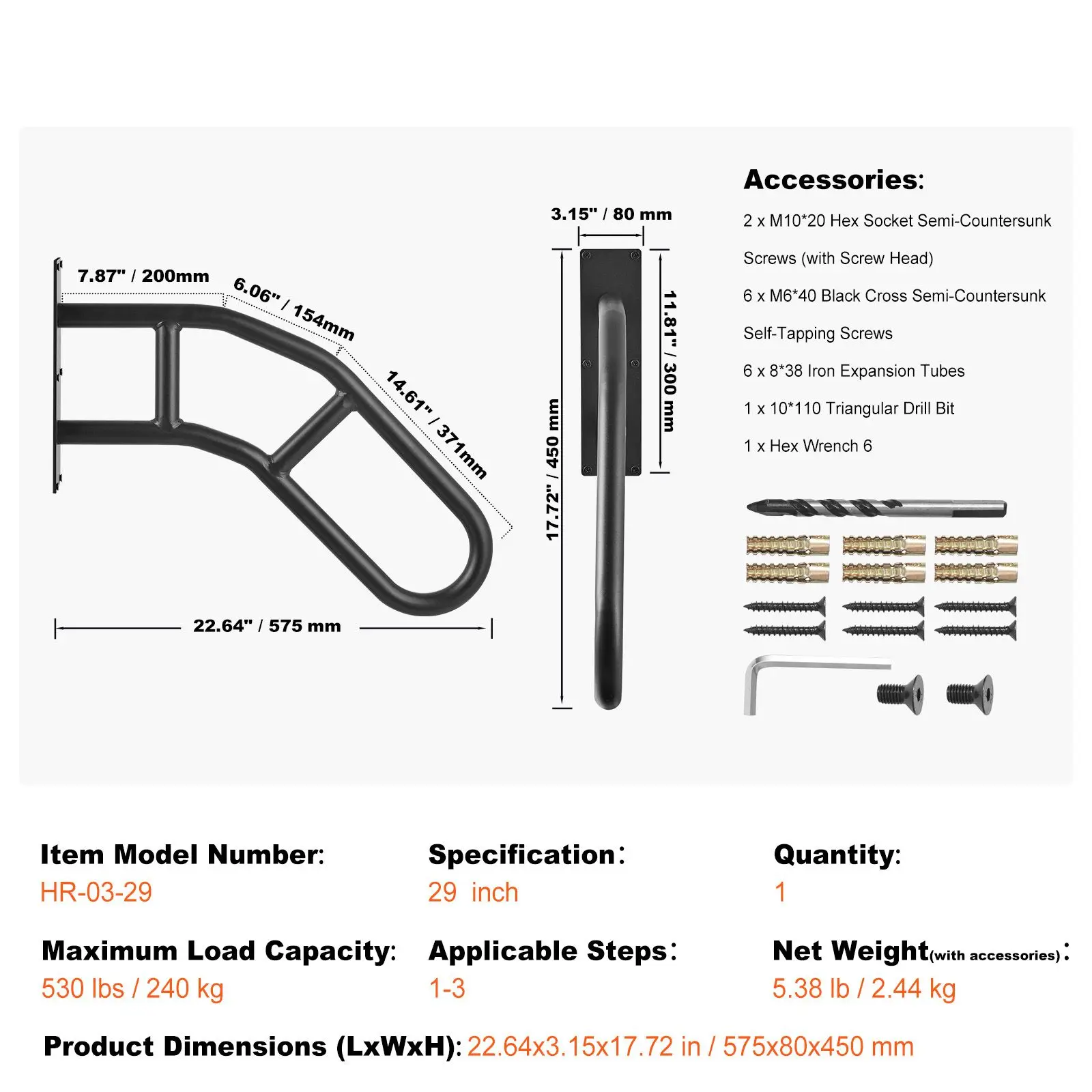 Handrails for Outdoor Steps, 29" Length Wall Mount Safety Railings for 1-3 Steps, U-Shaped Handrail with Matte Black Finished, Stair Handrails for Kids, Elderly, Pregnant Women, Disabled
Handrails for Outdoor Steps, 29" Length Wall Mount Safety Railings for 1-3 Steps, U-Shaped Handrail with Matte Black Finished, Stair Handrails for Kids, Elderly, Pregnant Women, Disabled