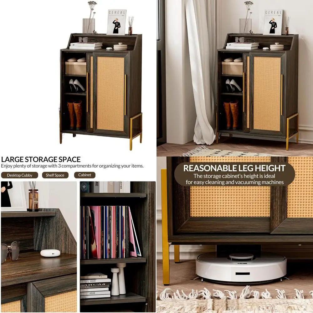 Free Standing Rattan Shoe Rack with Storage Cabinet and Cubby, Compact Organizer for Hallway, Living Room, and Bathroom - Brown
Free Standing Rattan Shoe Rack with Storage Cabinet and Cubby, Compact Organizer for Hallway, Living Room, and Bathroom - Brown