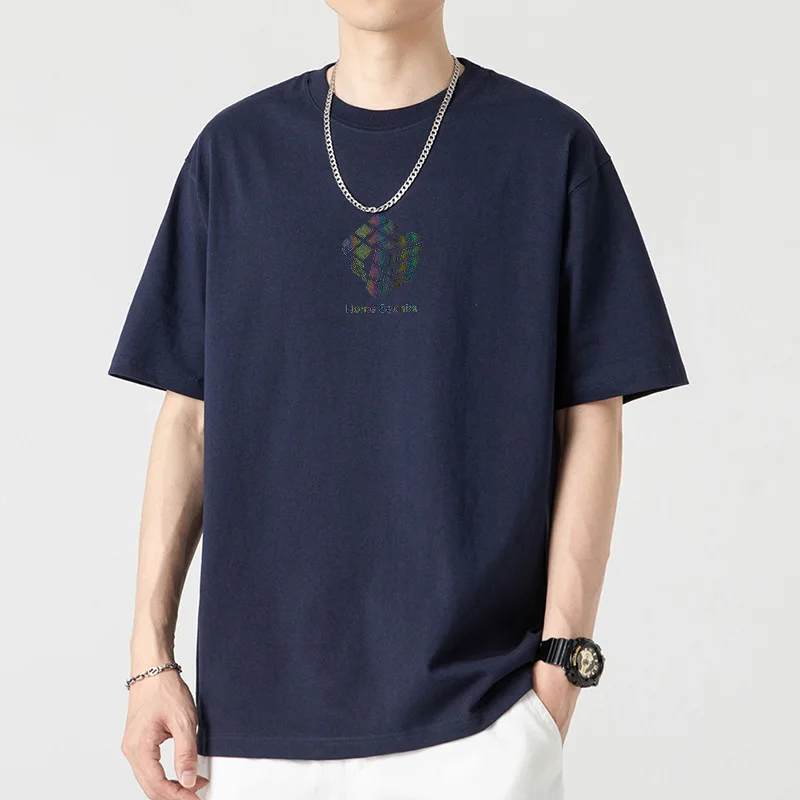 Short-Sleeved T-Shirt Men's Summer New Heavy Cotton Half-Sleeved Boys Trend Ins Loose on Clothes Men's Tops T-Shirt Bottoming
Short-Sleeved T-Shirt Men's Summer New Heavy Cotton Half-Sleeved Boys Trend Ins Loose on Clothes Men's Tops T-Shirt Bottoming