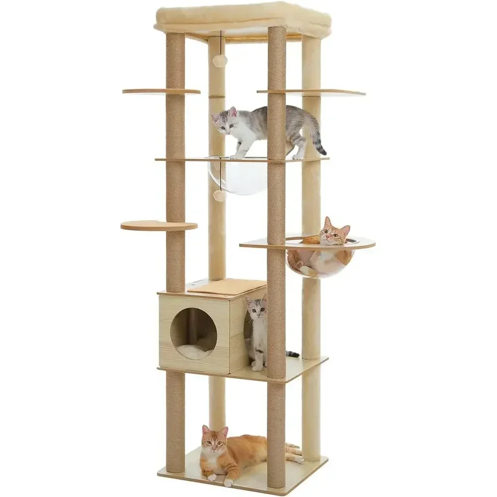 71 Tall Wooden Cat Tower with 2 Acrylic Hammocks, Multi-Level Play and Scratching for Large Cats, Beige
71 Tall Wooden Cat Tower with 2 Acrylic Hammocks, Multi-Level Play and Scratching for Large Cats, Beige