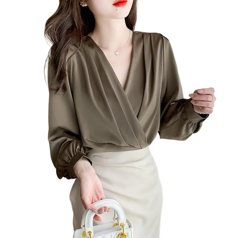 French Fashion Cross V neck Satin Silk Shirt Vintage Blouse Spring Women White black Long Sleeves elegant Acetate satin Shirts
French Fashion Cross V neck Satin Silk Shirt Vintage Blouse Spring Women White black Long Sleeves elegant Acetate satin Shirts