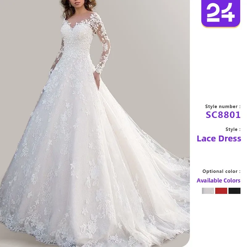 Новинка 2025, женское длинное свековое однотонное кружевное свадебное платье, прозрачное свадебное платье миди длиной трапециевидной формы с силуэтом 
Новинка 2025, женское длинное свековое однотонное кружевное свадебное платье, прозрачное свадебное платье миди длиной трапециевидной формы с силуэтом