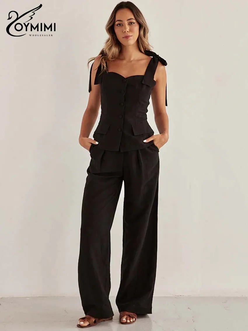 Oymimi Casual Black Cotton Woman 2 Piece Set Outfit Fashion Spaghetti Strap Open Back Tops And Pockets Straight Trousers Sets
Oymimi Casual Black Cotton Woman 2 Piece Set Outfit Fashion Spaghetti Strap Open Back Tops And Pockets Straight Trousers Sets