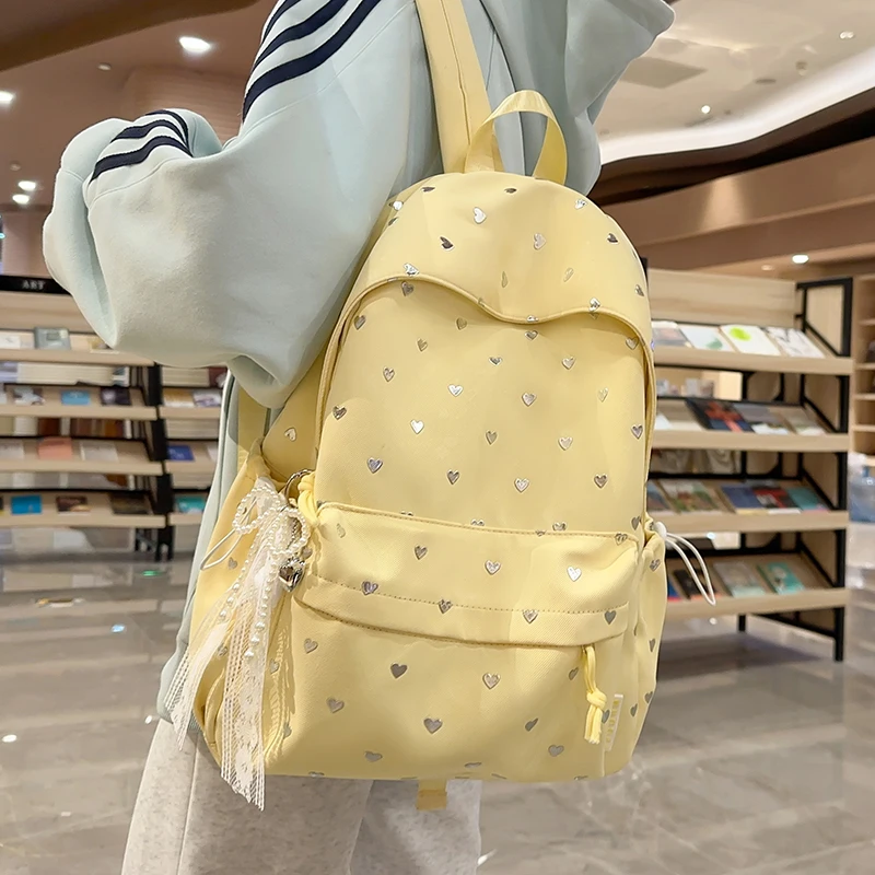Women's Large Capacity Backpack Silver Heart Print Lace Tassel Charm Adjustable Strap Casual Daily School Shoulder Bag 2026
Women's Large Capacity Backpack Silver Heart Print Lace Tassel Charm Adjustable Strap Casual Daily School Shoulder Bag 2026