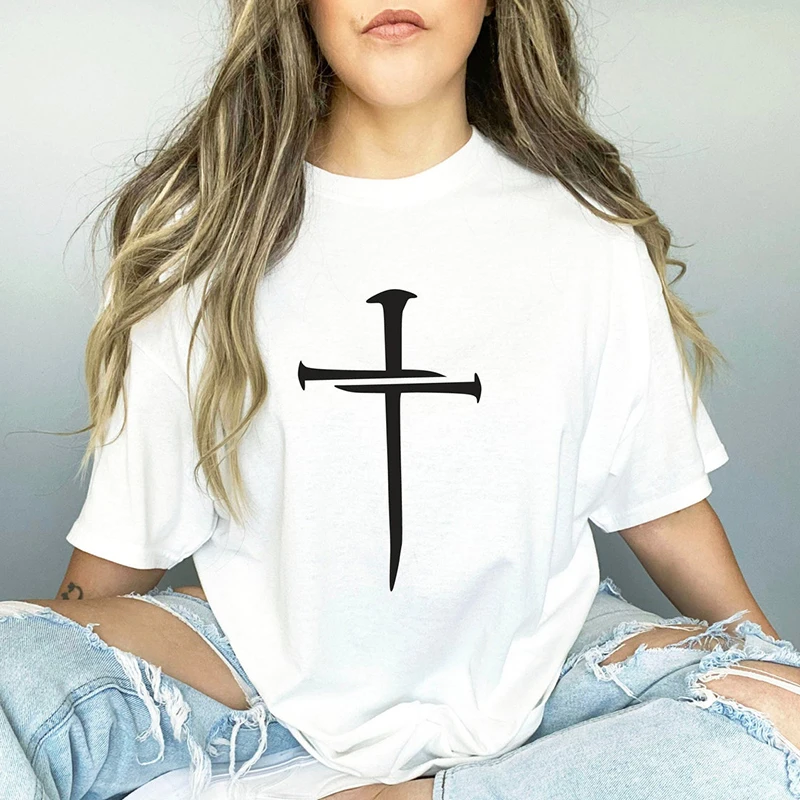 Nail Cross Women T Shirts Religious Clothes Harajuku Christian Festival Clothes Female T-shirt Cotton Tops Faithful Dropshipping
Nail Cross Women T Shirts Religious Clothes Harajuku Christian Festival Clothes Female T-shirt Cotton Tops Faithful Dropshipping