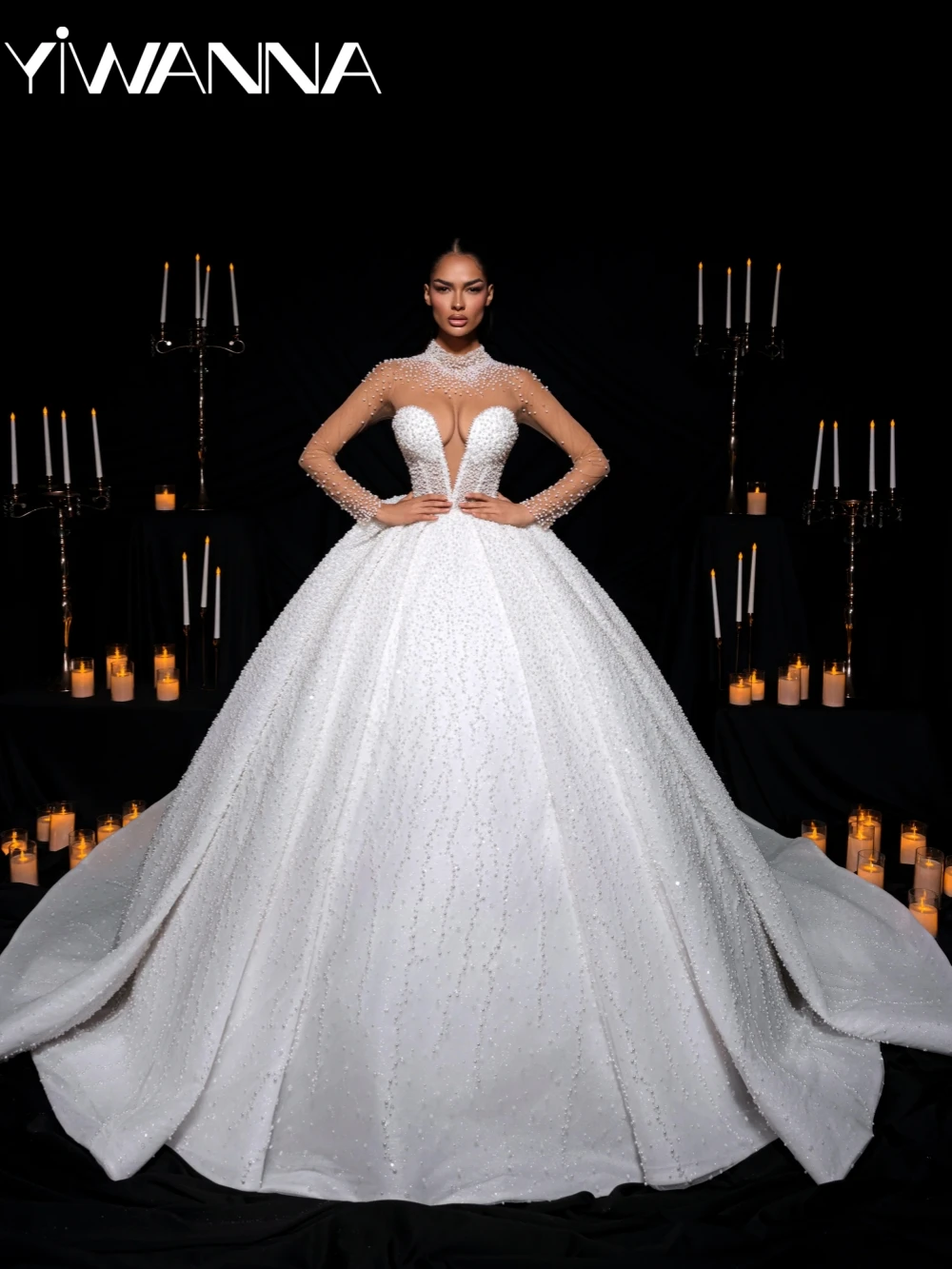 Shimmering Luxury Pearls Long Sleeve Wedding Dress Illusion High Collar Bridal Gown 2026 Customized Elegant Dresses For Bride
Shimmering Luxury Pearls Long Sleeve Wedding Dress Illusion High Collar Bridal Gown 2026 Customized Elegant Dresses For Bride