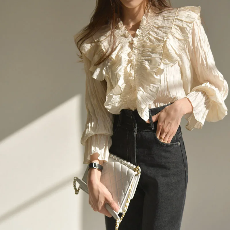 Ele V-ne Pleated irt Spring 2023 Women's Faion Design Sweet Lace Trim Blouse Korean Sle Commute Pure Color Long S...
Ele V-ne Pleated irt Spring 2023 Women's Faion Design Sweet Lace Trim Blouse Korean Sle Commute Pure Color Long S...