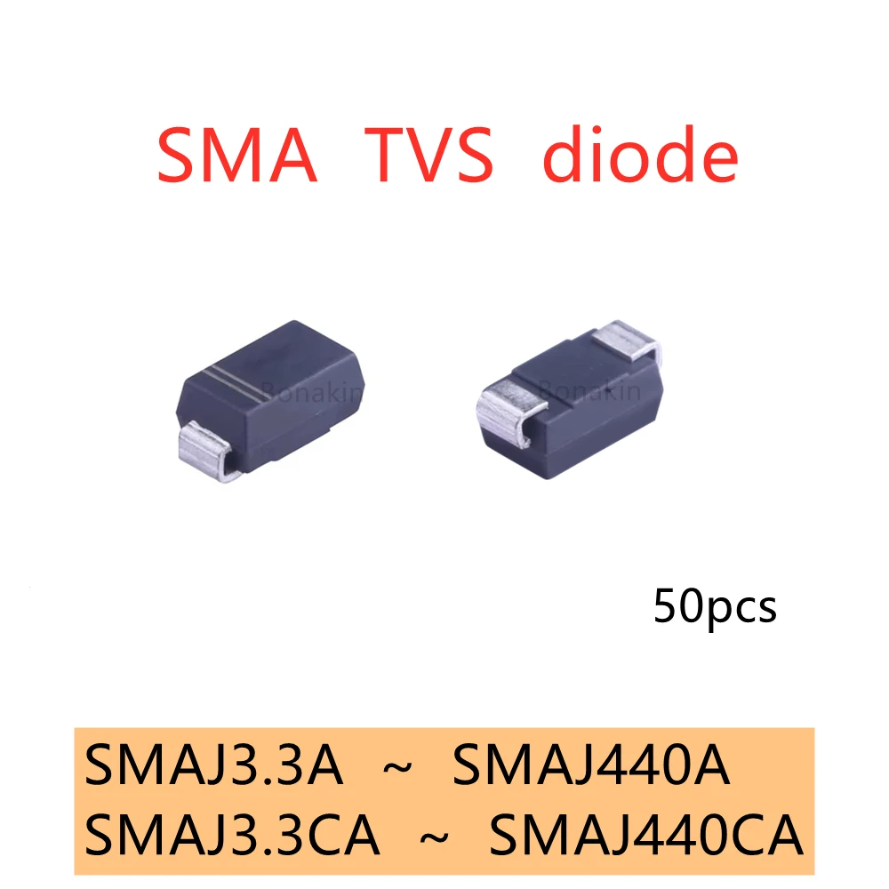 50pcs SMD TVS transient suppression diode SMAJ3.3CA5.0CA6.0CA6.5CA12CA13CA14CA15CA16CA18CA20CA24CA26CA28CA30CA33CA36CA58CA100CA
50pcs SMD TVS transient suppression diode SMAJ3.3CA5.0CA6.0CA6.5CA12CA13CA14CA15CA16CA18CA20CA24CA26CA28CA30CA33CA36CA58CA100CA