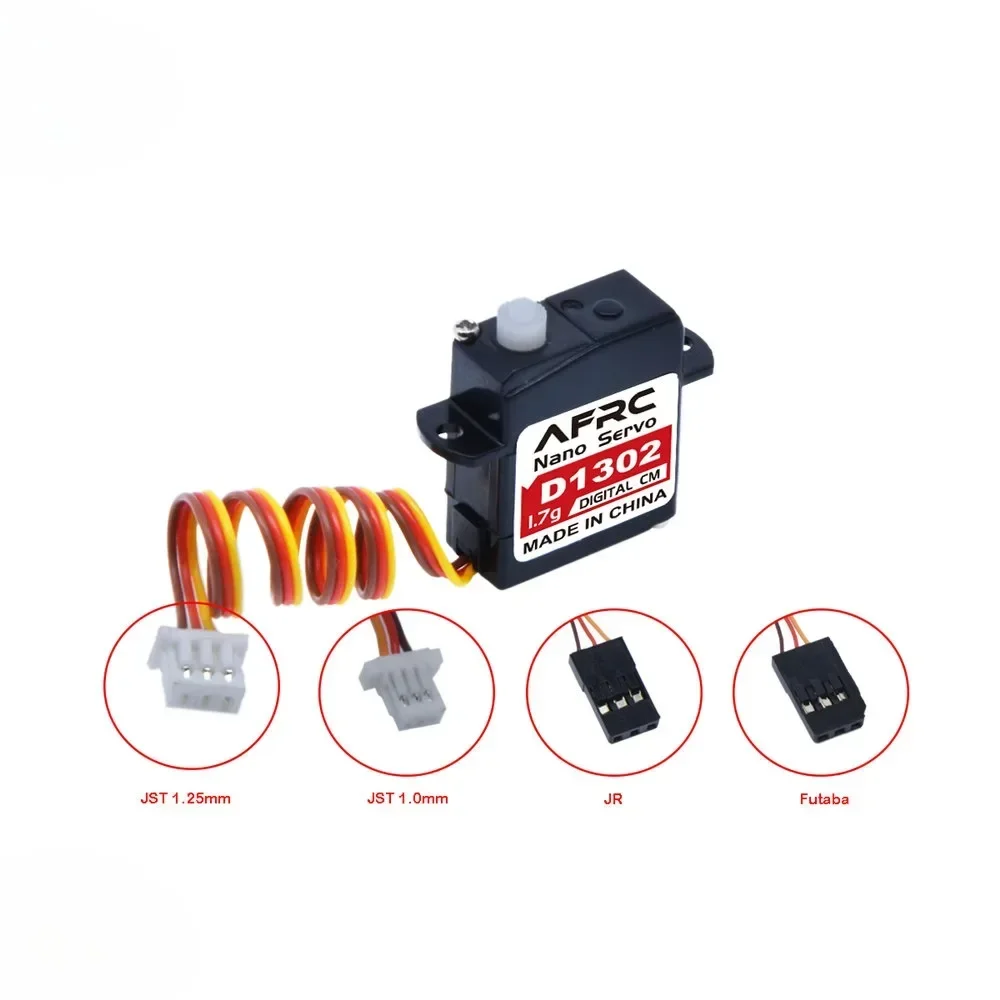 AFRC D1302 Subminiature Digital Servo 1.7g Coreless Motor for RC Plane Car 0.04ec Fast JST Plug or JR Connector Indoor 3D Flig 
AFRC D1302 Subminiature Digital Servo 1.7g Coreless Motor for RC Plane Car 0.04ec Fast JST Plug or JR Connector Indoor 3D Flig