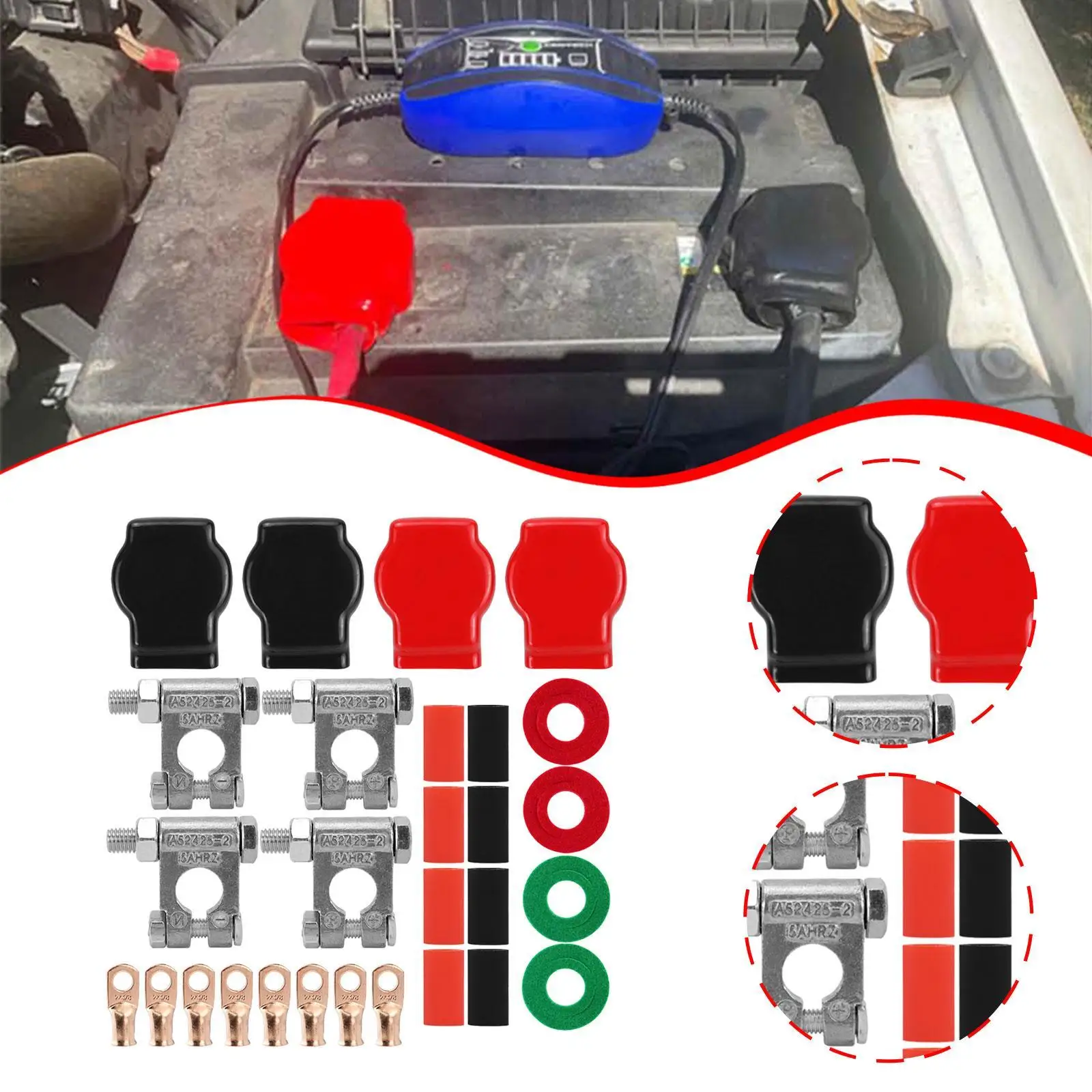Battery Terminal Connectors 8 Heatshrink 4 Cover Heavy Duty Battery Terminals for Vehicles Truck Marine Automotive
Battery Terminal Connectors 8 Heatshrink 4 Cover Heavy Duty Battery Terminals for Vehicles Truck Marine Automotive