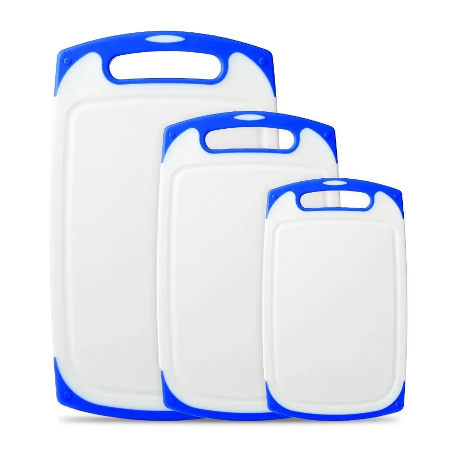 Plastic Cutting Boards Set of 3 with Non-Slip Feet and Deep Drip Juice Groove
Plastic Cutting Boards Set of 3 with Non-Slip Feet and Deep Drip Juice Groove