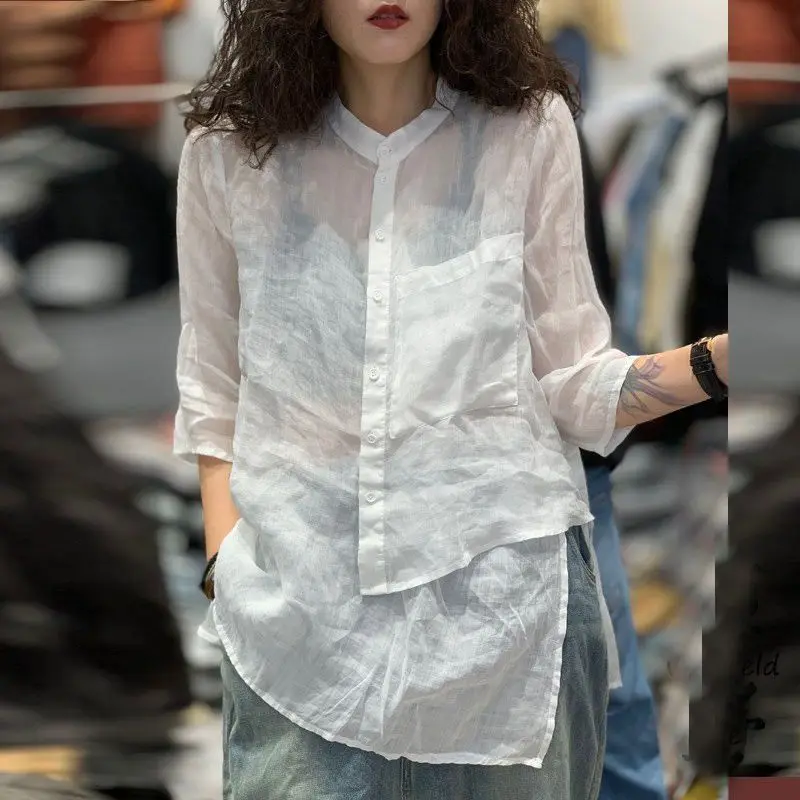 Chinese Style Slimming Cotton Linen Shirt Women Fashion Irregular Elegant Solid Color Women's Tops Large Size 3XL
Chinese Style Slimming Cotton Linen Shirt Women Fashion Irregular Elegant Solid Color Women's Tops Large Size 3XL