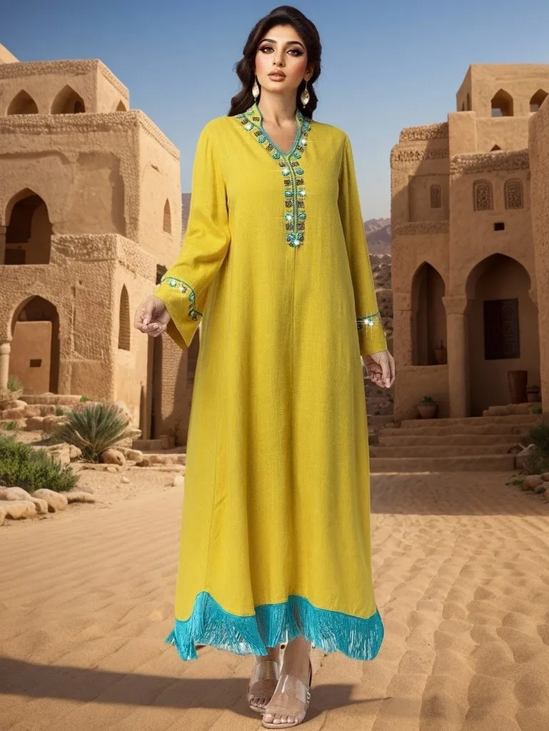 Muslim Women Rhinestones Tassels Maxi Dress Abayas Ethnic Dubai Turkey Kaftan Jalabiya Caftan Evening Party Dresses Vestidos New
Muslim Women Rhinestones Tassels Maxi Dress Abayas Ethnic Dubai Turkey Kaftan Jalabiya Caftan Evening Party Dresses Vestidos New