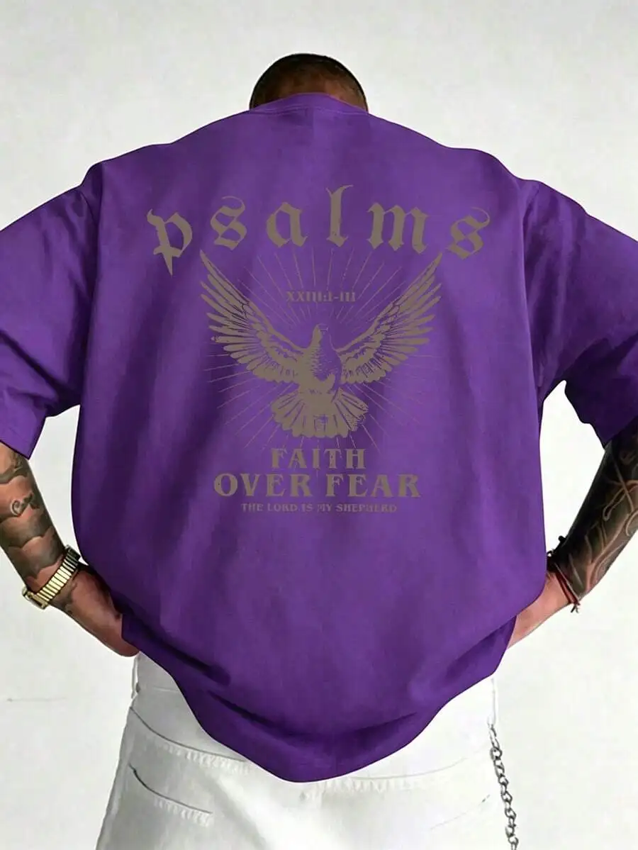 Mens Purple Faith Over Fear Psalm T-Shirt Loose Fit Casual Tee
Mens Purple Faith Over Fear Psalm T-Shirt Loose Fit Casual Tee