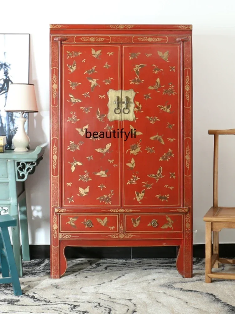 07New Chinese Style Red Gold-Painted Wardrobe Old Elm Hand-Painted Modern Painted Side Cabinet 
07New Chinese Style Red Gold-Painted Wardrobe Old Elm Hand-Painted Modern Painted Side Cabinet