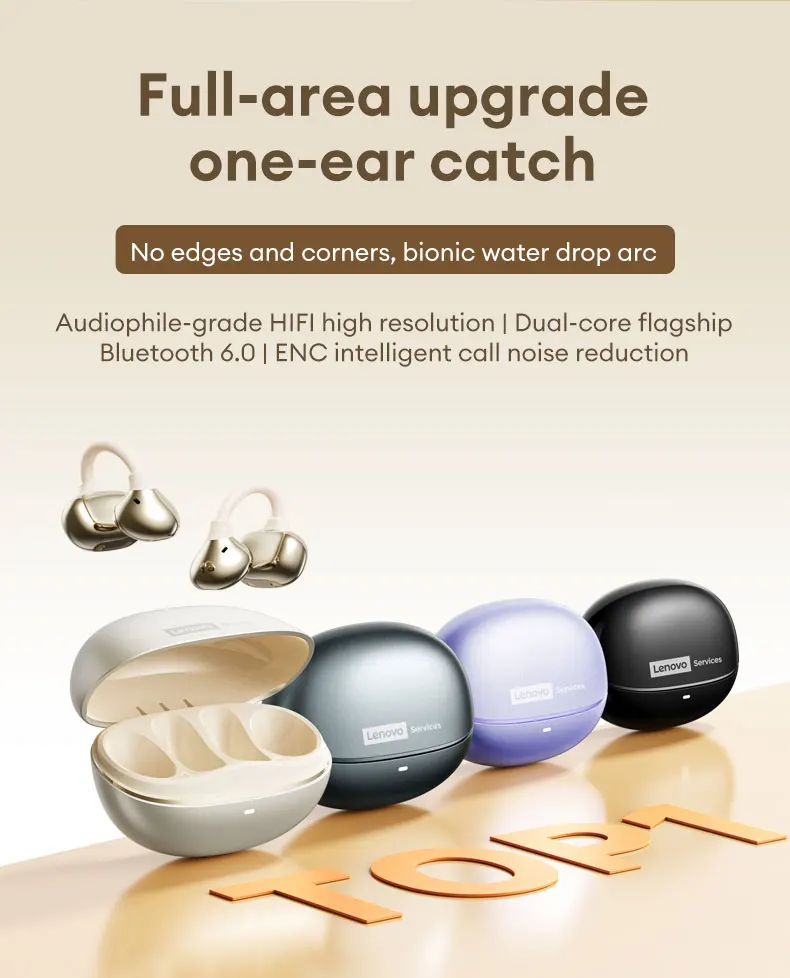 S529d1e7ce1584080bd65c9cf68f6acf49 Lenovo RS106 OWS Ear Clip Bluetooth 6.0 Earphones Stereo Sound Sports Music Wireless Headphones Low Latency HD Call Earbuds New