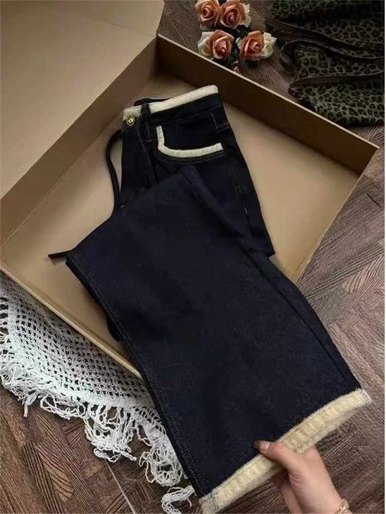 Retro Fleece Lined Thick Straight Leg Jeans Women's plus Size High Waist Loose Slimming Wide Leg Pants Spring Season
Retro Fleece Lined Thick Straight Leg Jeans Women's plus Size High Waist Loose Slimming Wide Leg Pants Spring Season