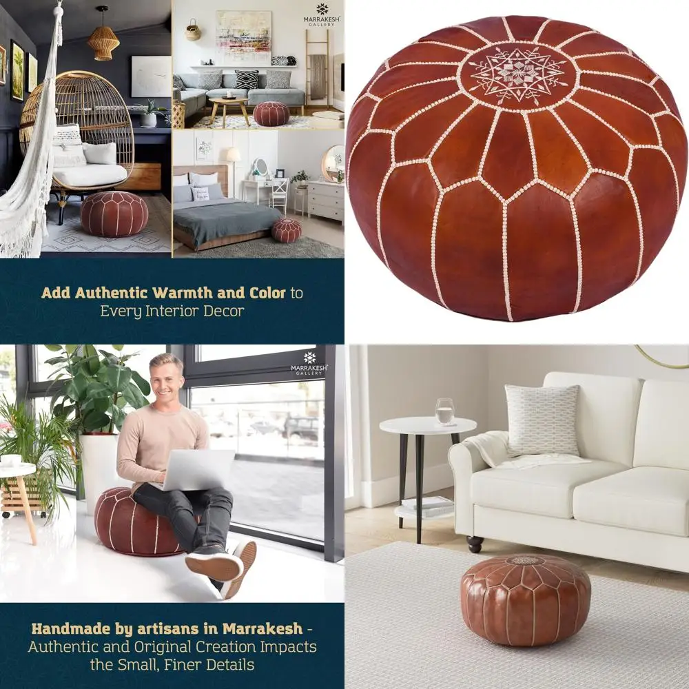 Handcrafted Moroccan Leather Pouf - Round Ottoman Footstool, Unfilled - Perfect for Boho Style Rooms, Kids' Spaces - Ideal House
Handcrafted Moroccan Leather Pouf - Round Ottoman Footstool, Unfilled - Perfect for Boho Style Rooms, Kids' Spaces - Ideal House