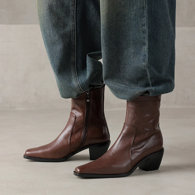 Genuine Leather Square Toe Chunky Heel Side Zipper Ankle Boots, Comfortable & Stylish for Women
Genuine Leather Square Toe Chunky Heel Side Zipper Ankle Boots, Comfortable & Stylish for Women