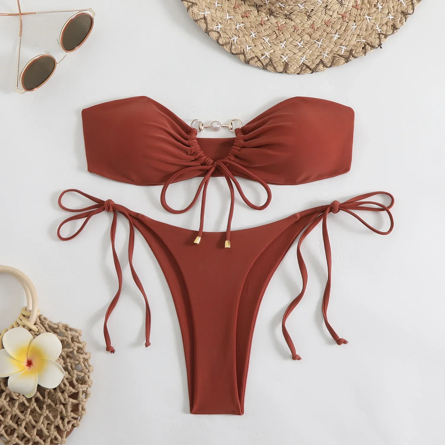 Swimwear Solid 2 Piece Strapless Swimsuit for Women Sexy Bandeau Backless Bikini Set Lace-up Bathing Suit 2025 New Swimwears
Swimwear Solid 2 Piece Strapless Swimsuit for Women Sexy Bandeau Backless Bikini Set Lace-up Bathing Suit 2025 New Swimwears
