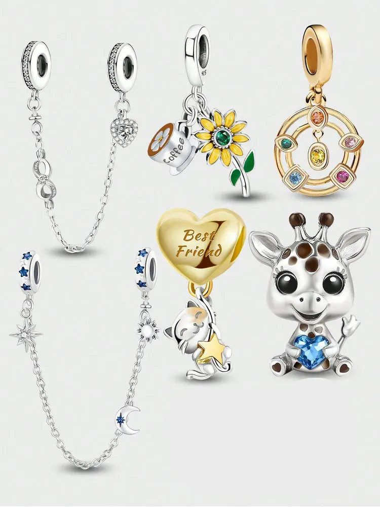 925 Sterling Silver giraffes Sunflower Coffee Cat&Puppy Love Pendant Charm Ball Suitable for DIY Women's High Quality Jewelry
925 Sterling Silver giraffes Sunflower Coffee Cat&Puppy Love Pendant Charm Ball Suitable for DIY Women's High Quality Jewelry