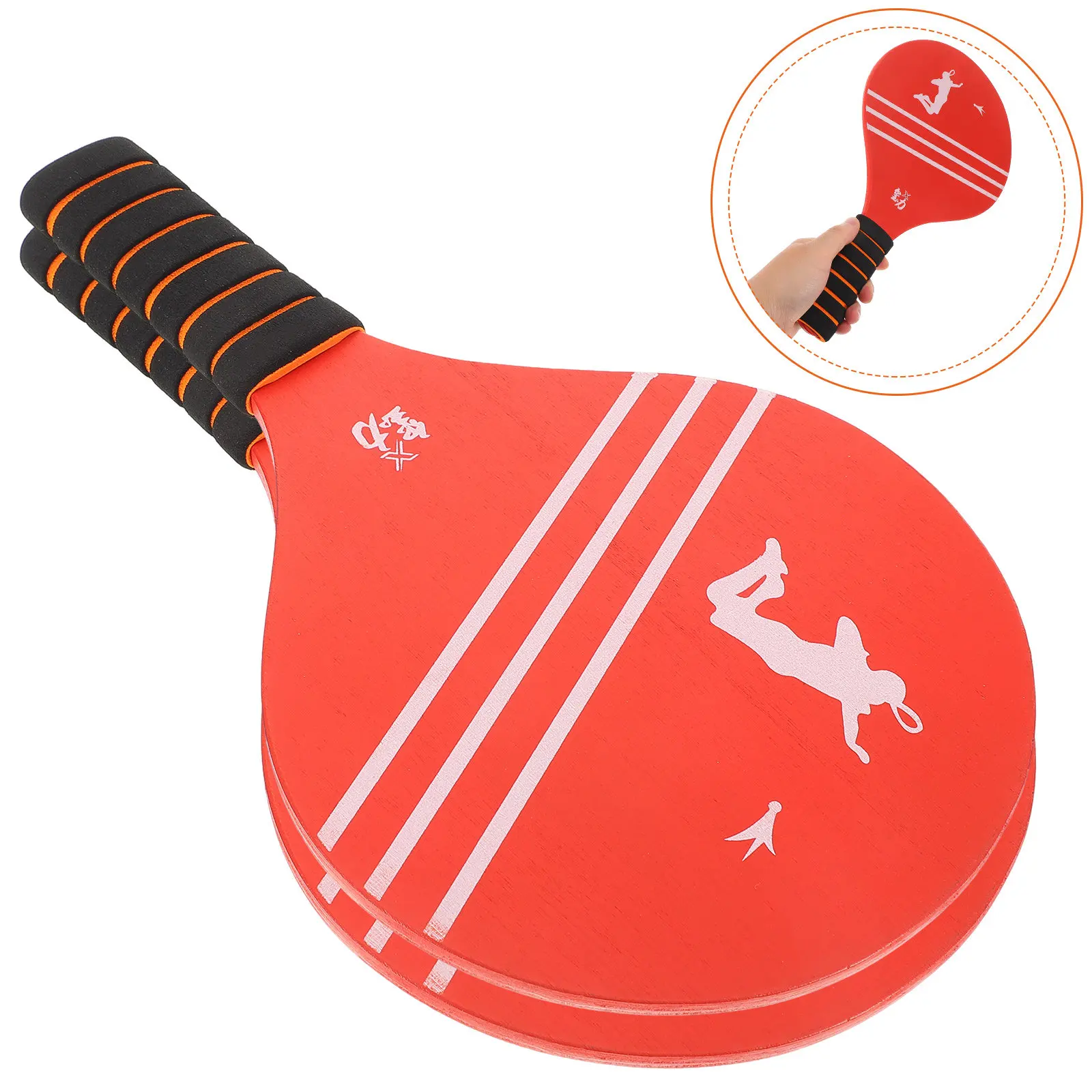 2Pcs Badminton Rackets Wooden Paddle Game Set Portable Light with Non Slip Handle for Long Term Outdoor Use