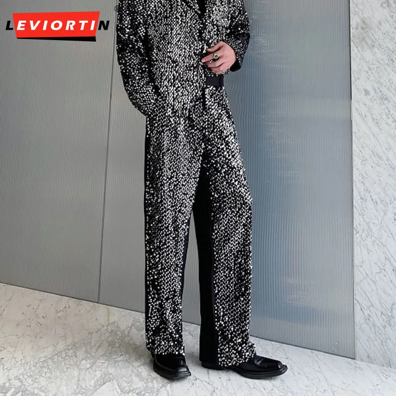 Male personality sequin design wide leg straight leg pants for nightclubs, bars, singers, stage performances, costumes, pants
Male personality sequin design wide leg straight leg pants for nightclubs, bars, singers, stage performances, costumes, pants
