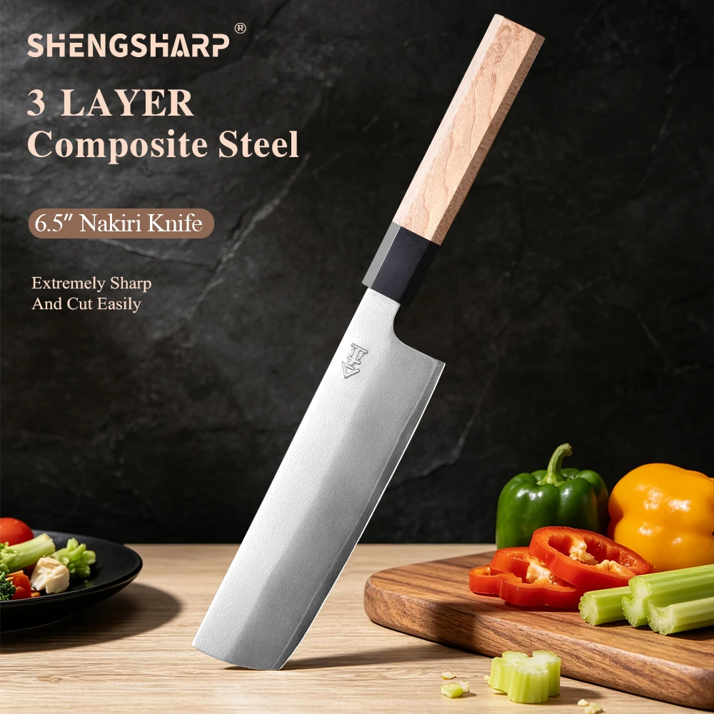 SHENGSHARP 6.5" Nakiri Chef Knife 3-layer Composite Steel Japanese Handmade Cooking Vegetable Meat Professional Kitchen Knife
SHENGSHARP 6.5" Nakiri Chef Knife 3-layer Composite Steel Japanese Handmade Cooking Vegetable Meat Professional Kitchen Knife